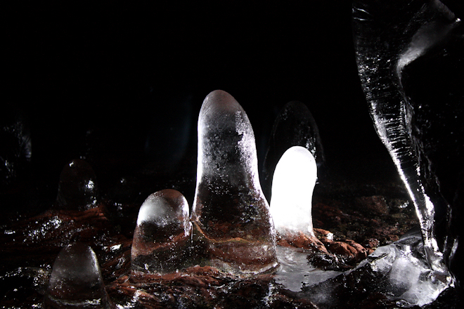 Ice formations in Icelandic lava cave