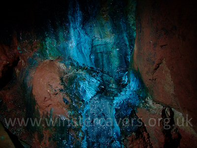 Blue-green chrysocolla and other mineral deposits at Alderley Edge Copper Mines