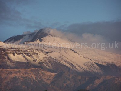 Mount Etna at sunrise with fresh snowfalls from the previous night, from Viagrande - November 2004