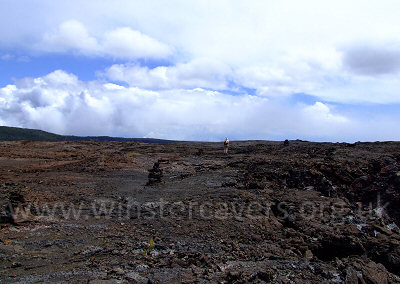 Hiking across the immense lava fields on the Napau Crater Trail, Big Island,Hawaii.