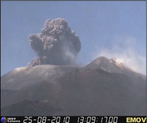 Ash eruption on Mount Etna on 25th August 2010 - image from one of the INGV